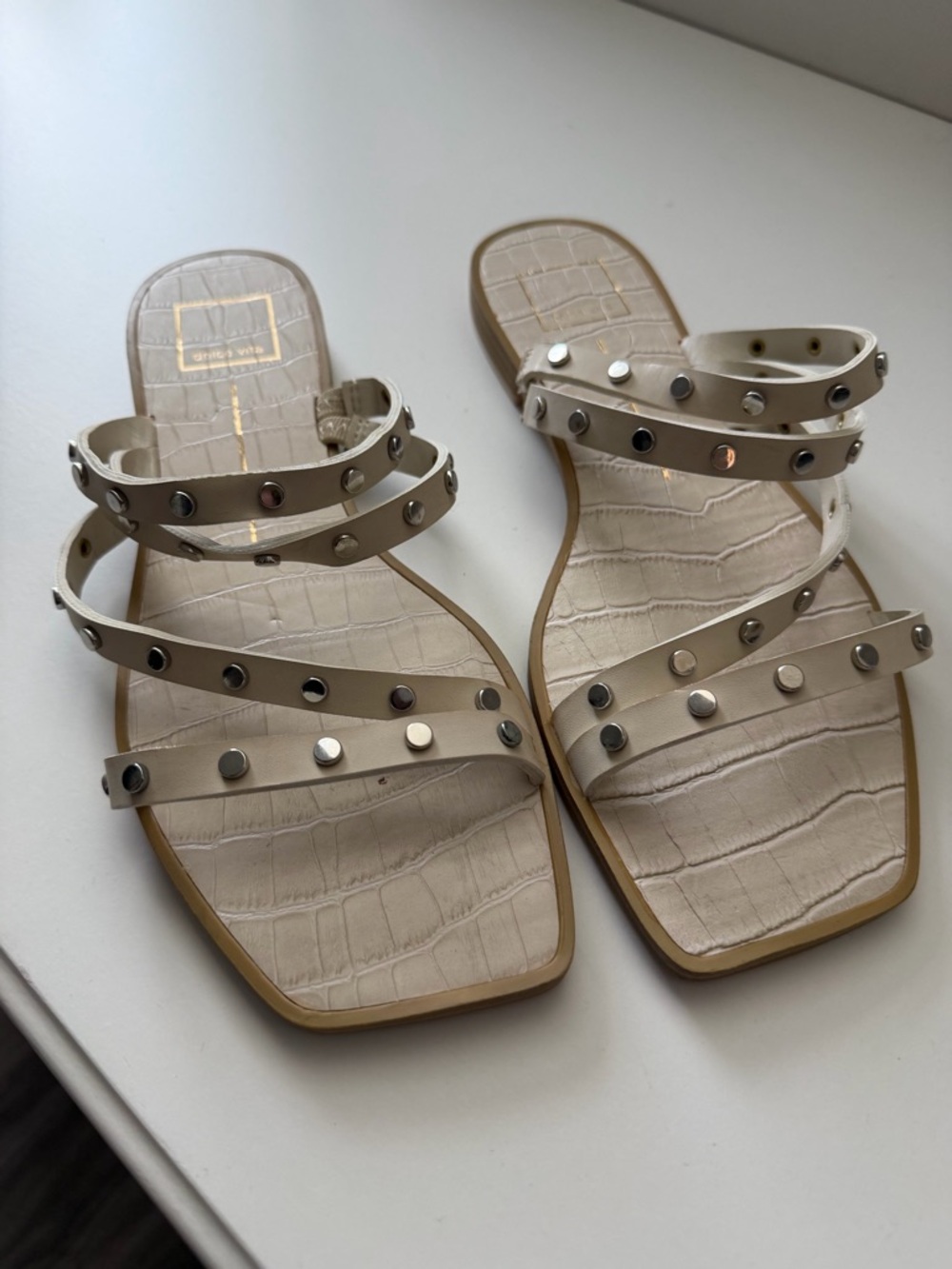Dolce Vita Cream Studded Multi-Strap Flat Sandals